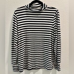 LOFT Black and White Striped Turtleneck Sweater Top, size M